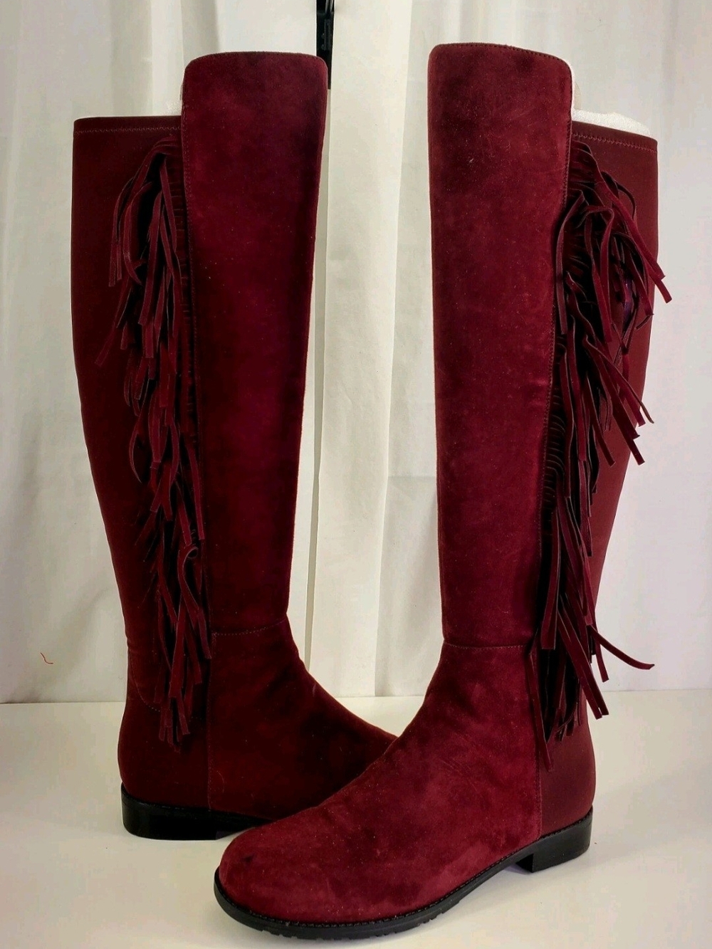 Marc Fisher Burgundy Genuine Suede Fringe Knee High Riding Boots   Sz.9M